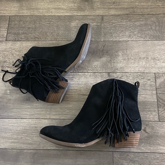 Lucky Brand Black Suede Booties with Fringe Size 10 - Picture 2 of 7